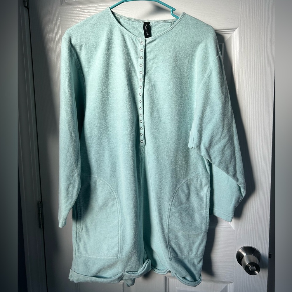 UO blue chic mechanic romper